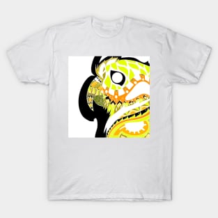 gold parrot ecopop guacamaya bird in mexican pattern art T-Shirt